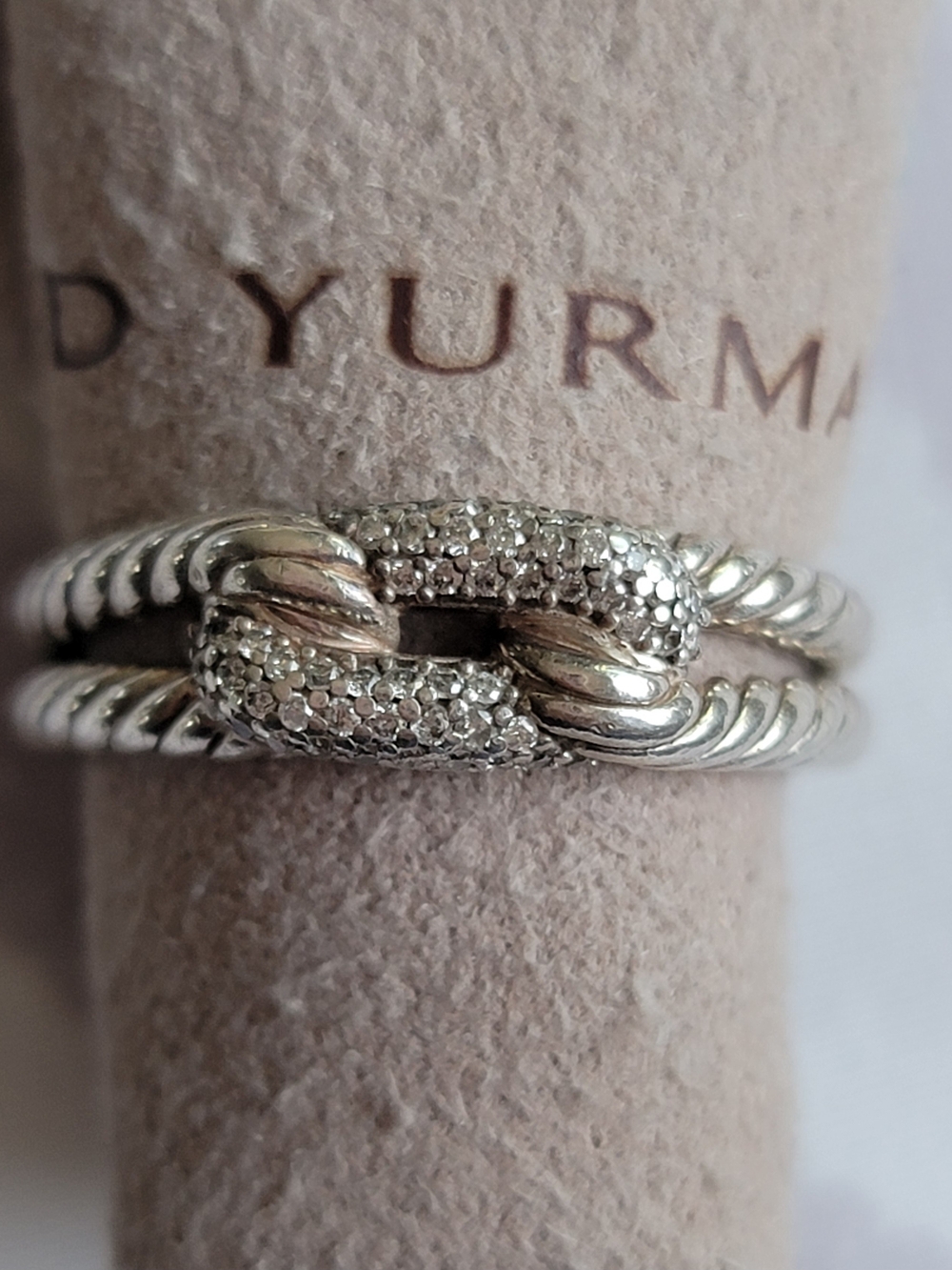 David Yurman Silver Pave Cable Link Ring with Twisted Band